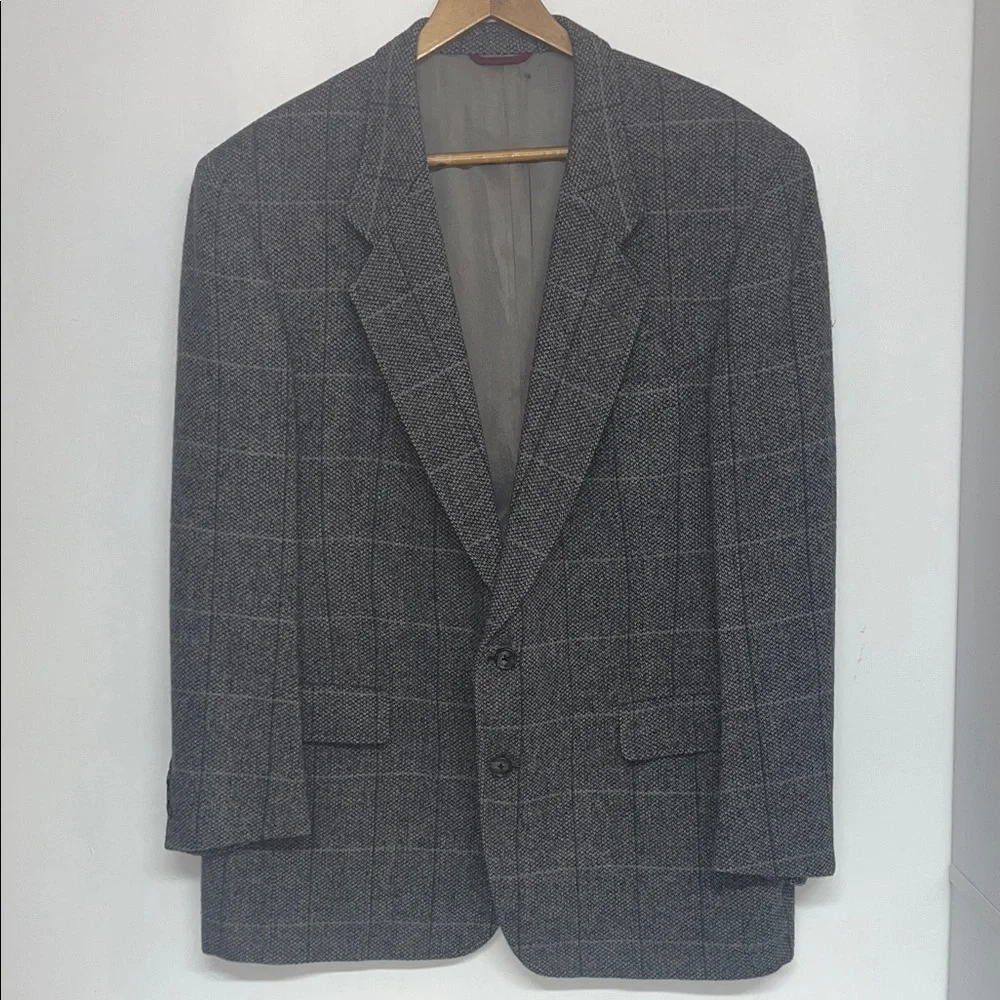 Hart Schaffner Marx 44R Men’s Vintage Gray Checkered Blazer, Pure Virgin #Wool